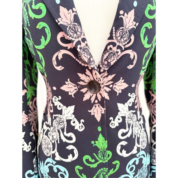 Escada Neiman Marcus‎ Coin Navy Blue Floral Silk Blend Blazer Size 36 S - Picture 6 of 8